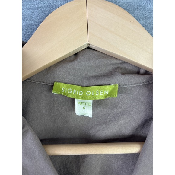 Sigrid Olsen Coat Jacket Safari Sz 4 Brown Cotton 3/4 Sleeve Vtg Y2K Academia - Picture 5 of 16